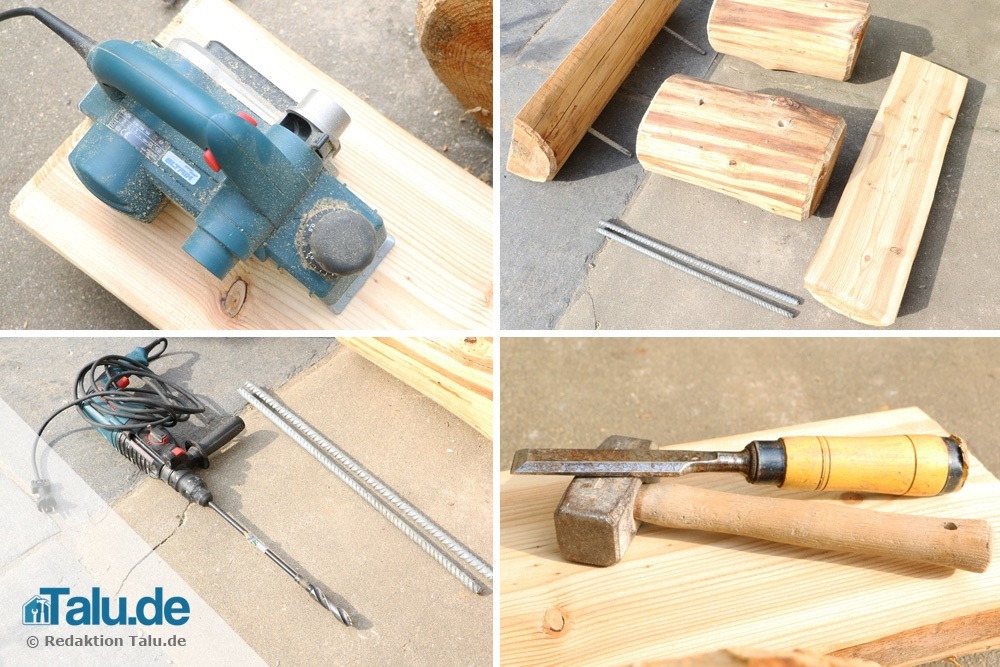 Werkzeug für eine Gartenbank aus Holz