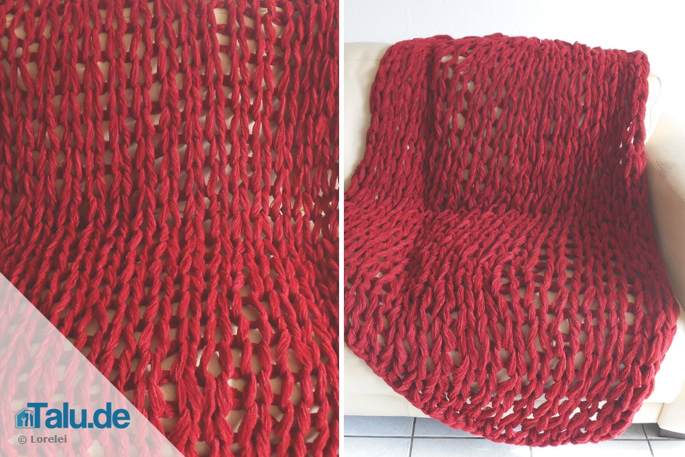 Decke mit den Armen stricken