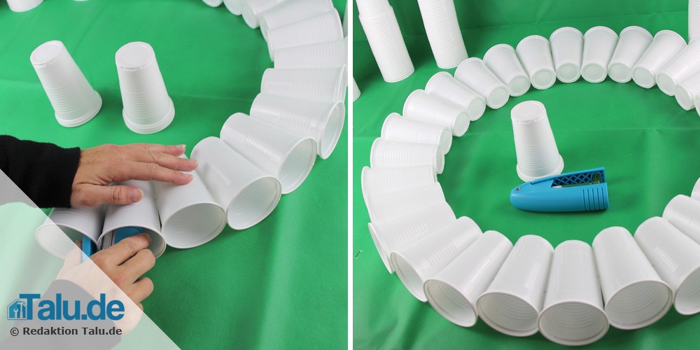 Schneemann aus Plastikbechern