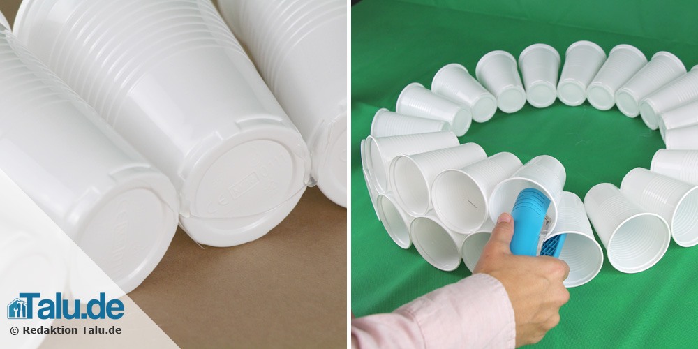 Schneemann aus Plastikbechern