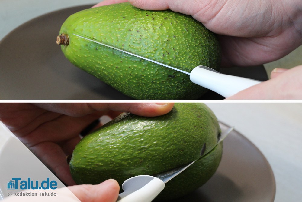 Avocado längs aufschneiden