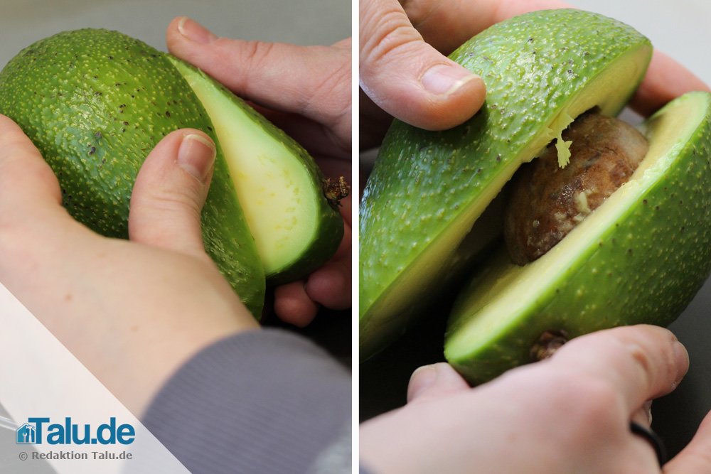 Avocado in zwei Hälften teilen