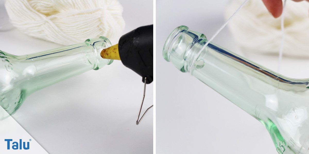 Flasche mit Wolle umwickeln