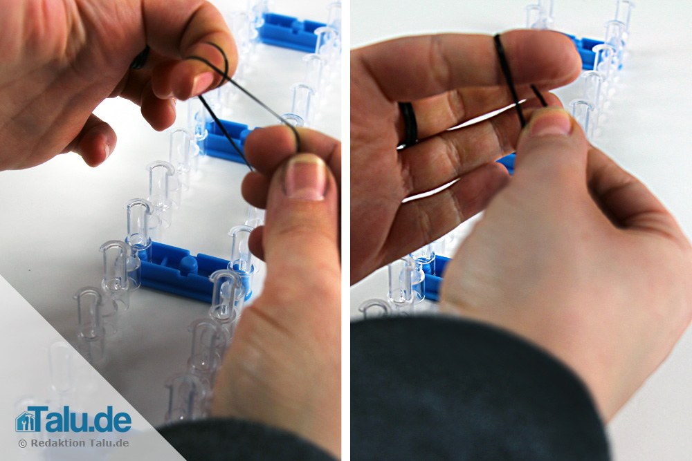Erstes Loom Band auf Webrahmen spannen