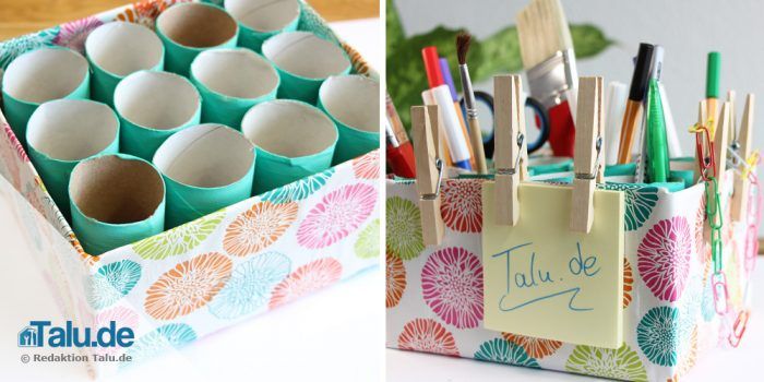 Pen holder made of toilet paper rolls