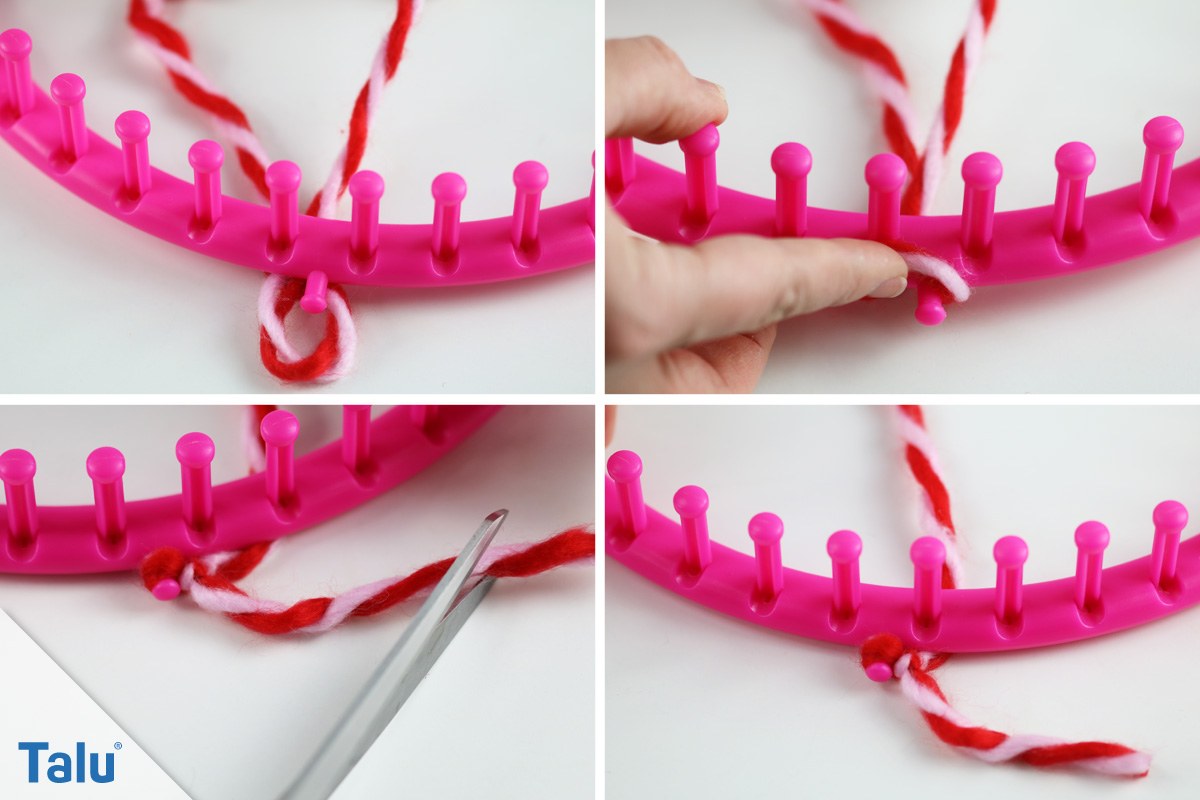 Loop-Schal stricken - Faden am Strickring befestigen