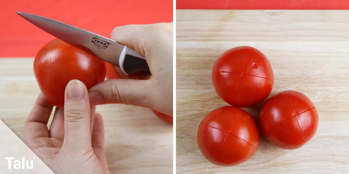 Tomatenhaut einschneiden