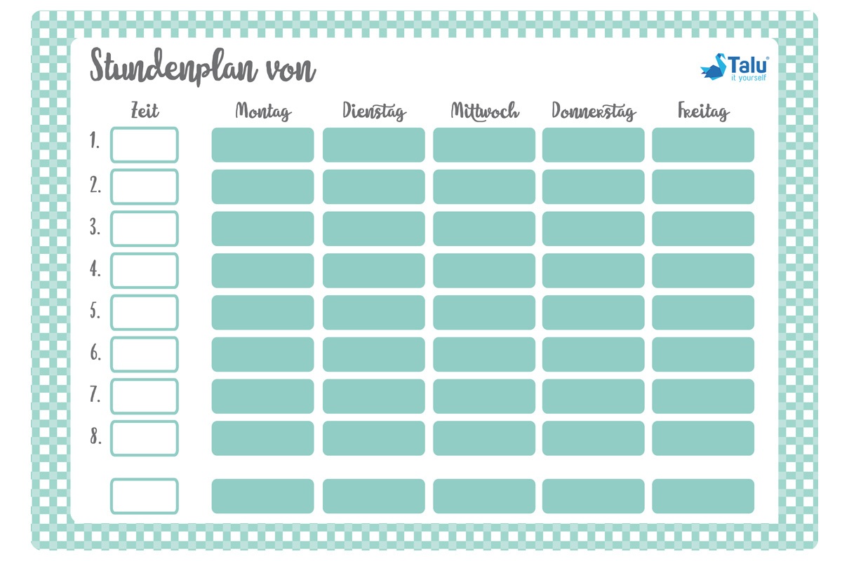 Stundenplan zum Ausdrucken - kostenlose PDF Vorlage - Talu.de