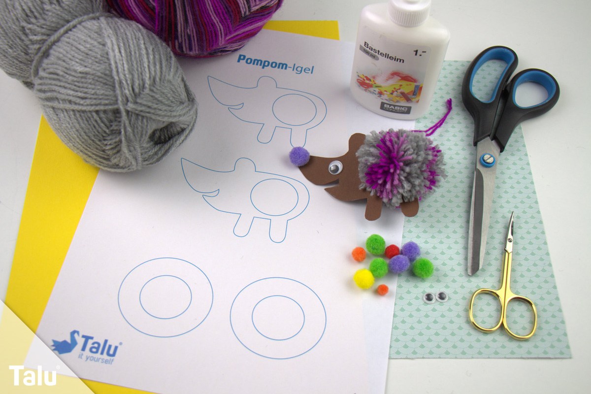 Materialien für Pompom-Igel Variante 1