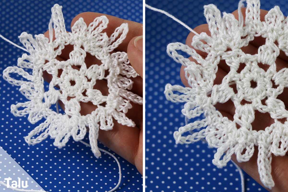 fertig gehäkelte Schneeflocke