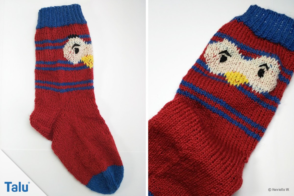 Socken stricken mit Eule