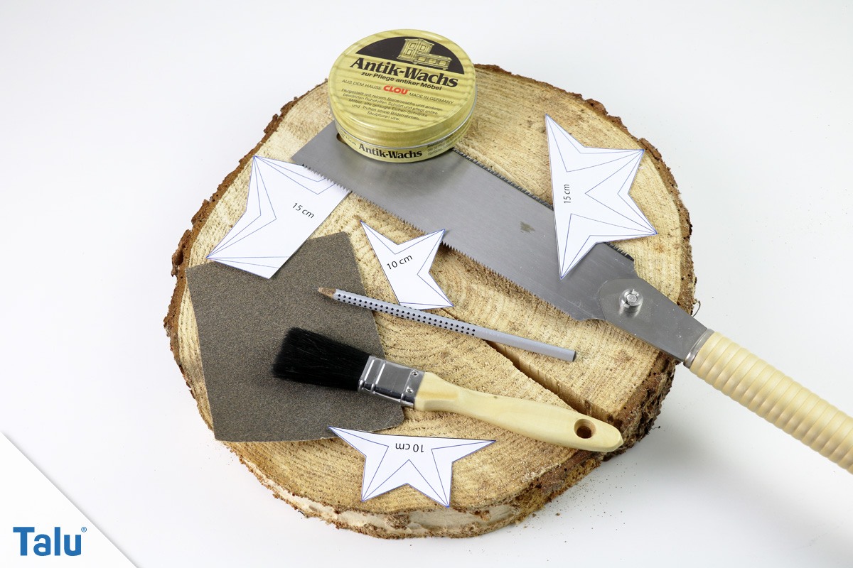 Holzsterne aus Baumscheibe basteln