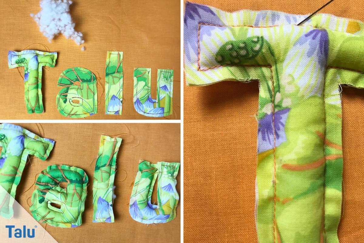 Buchstabenkette nähen, Stoffbuchstaben füllen