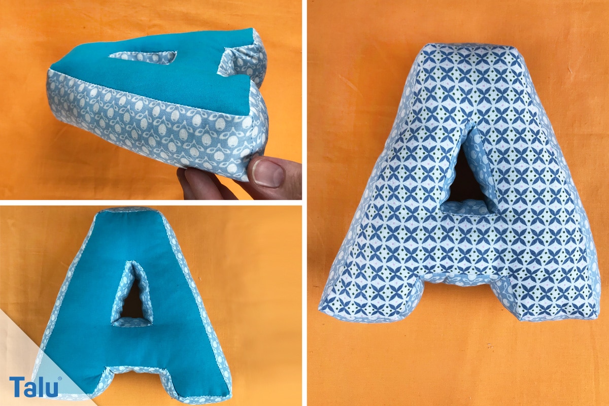 fertig genähtes Buchstabenkissen