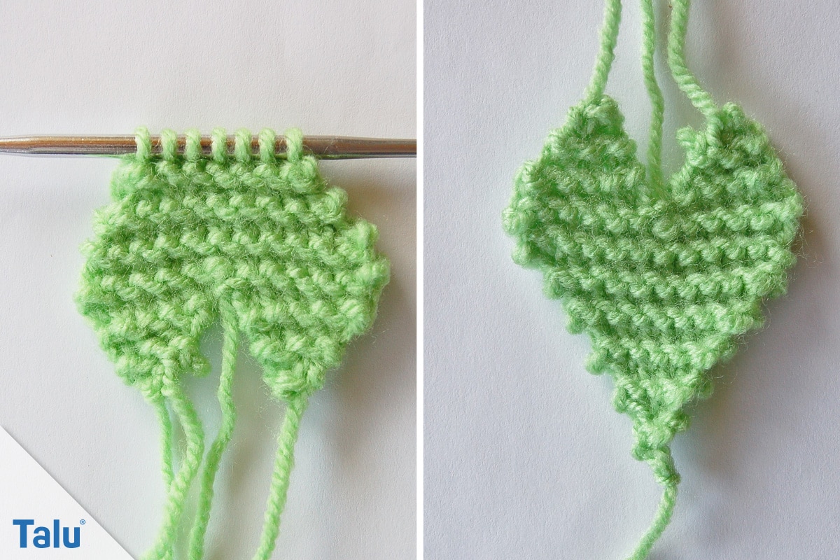 Herz stricken nach dreizehn Reihen