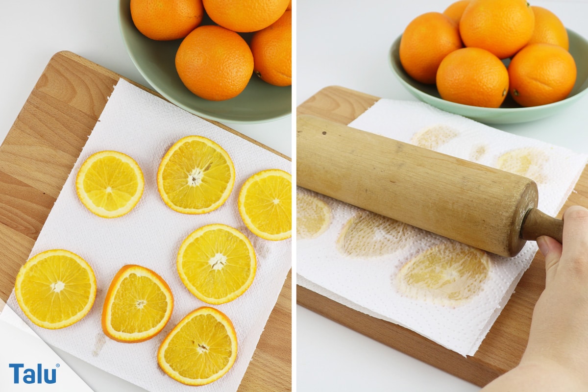 Orangenscheiben trocknen