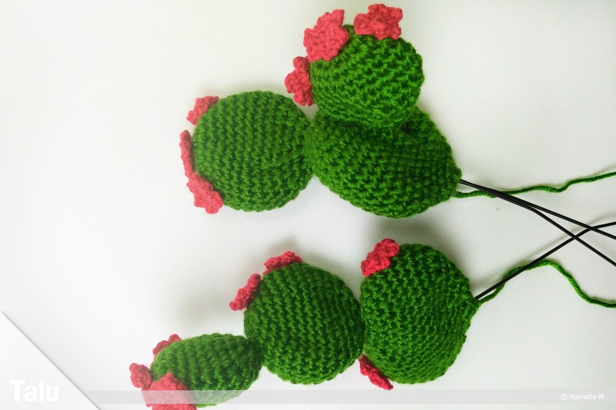Kaktus häkeln - Blätterkaktus, Einzelteile aneinandernähen