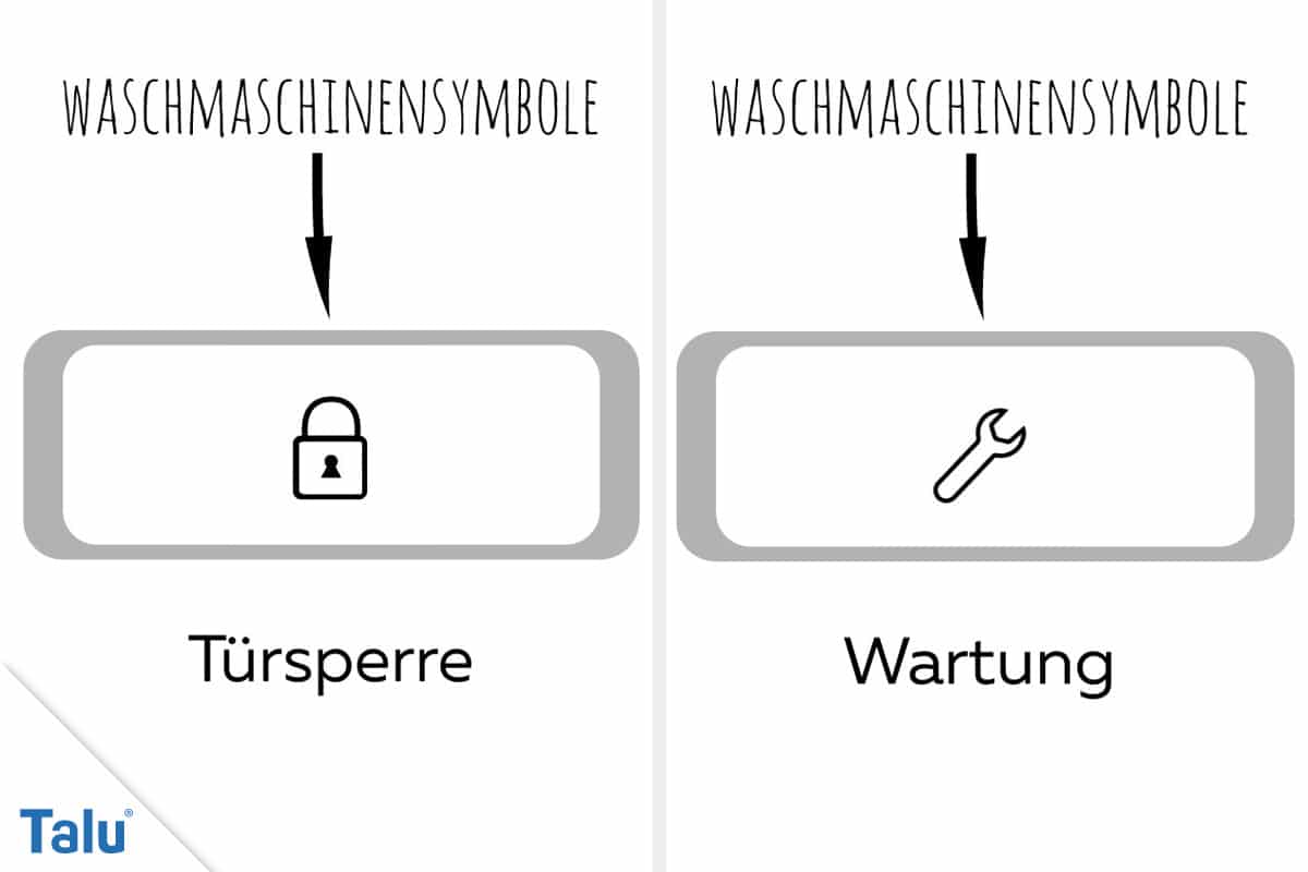 Symbole an der Waschmaschine, Türsperre und Wartung