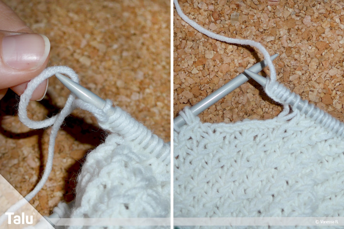 Kissenhülle stricken, Knopfloch stricken