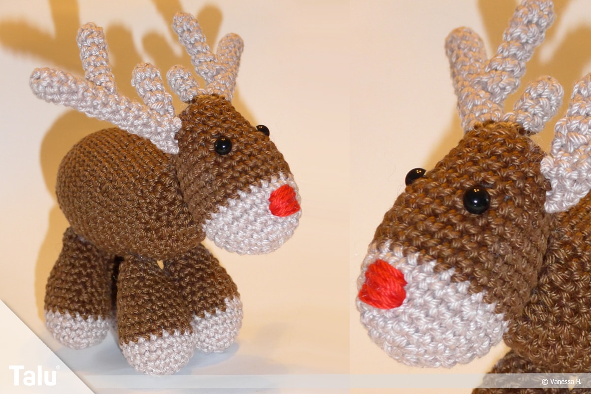 Rentier häkeln, Anleitung für Rudolf als Amigurumi