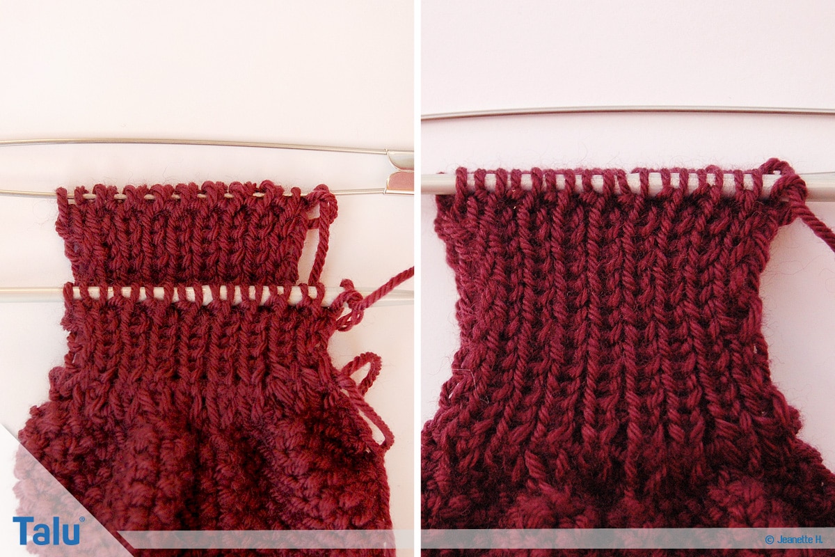 Kinderschal stricken, kostenlose Anleitung, Tunnel im Rippenmuster stricken