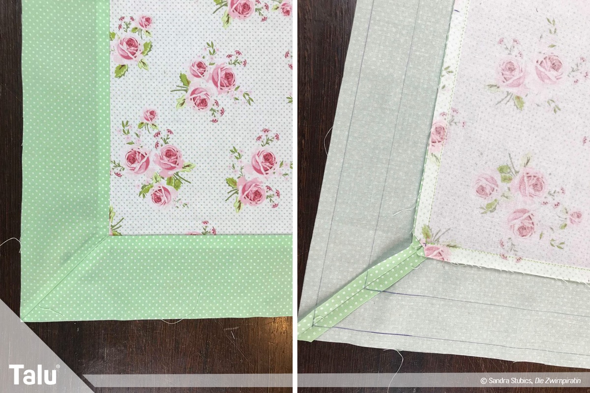 Tischdecke nähen mit Rand, fertig angenähte Randstreifen