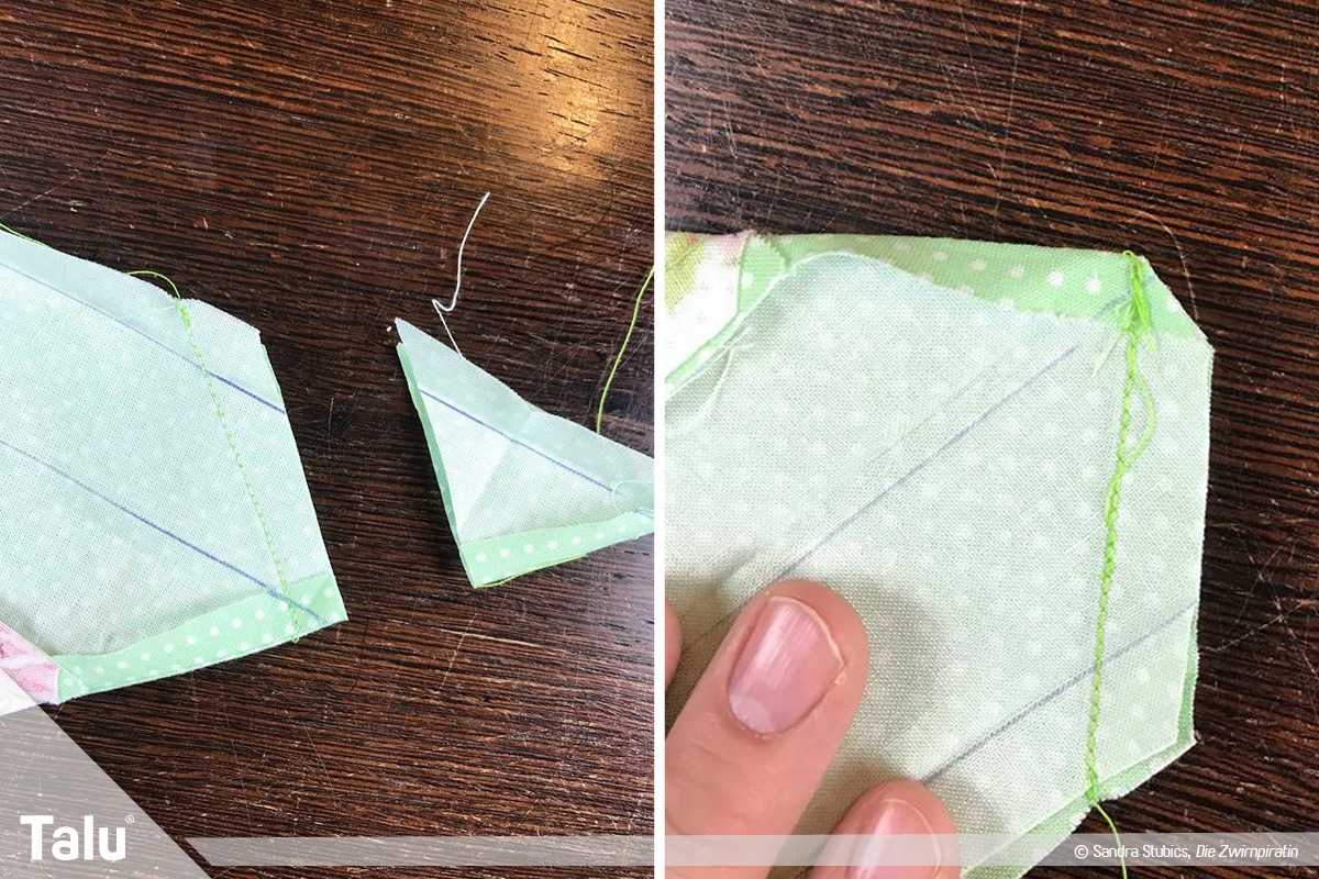 Tischdecke nähen mit Rand, Nahtzugabe zurückschneiden