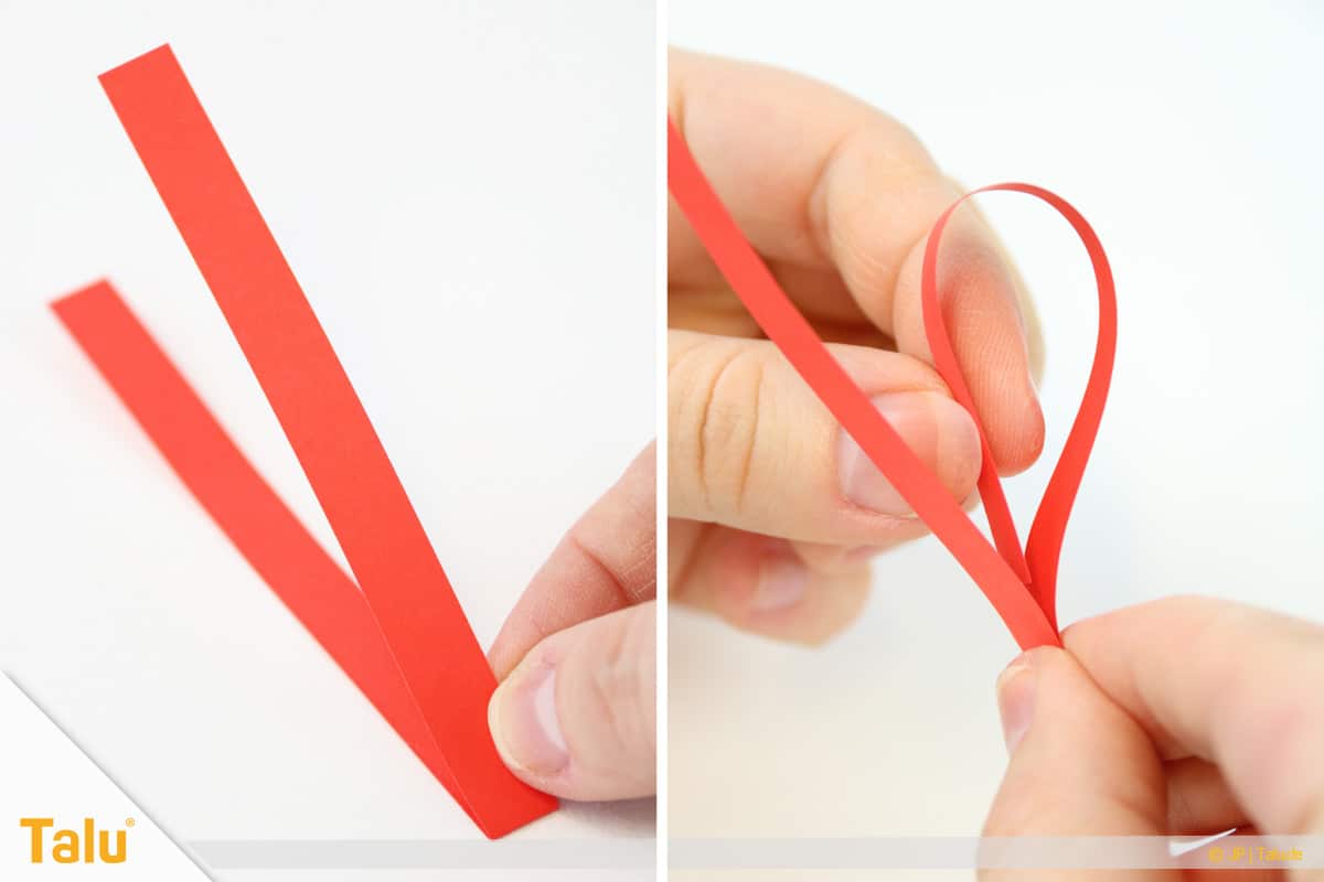 Herz basteln, Herz Tonpapierstreifen, Variation einzelnes Herz