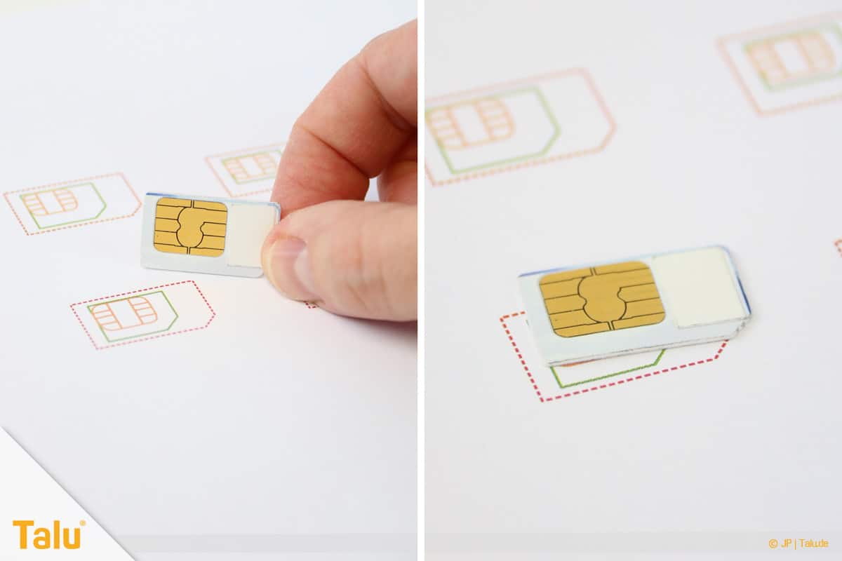 Nano/Micro SIM-Karte zuschneiden, SIM-Karte auf Schablone platzieren