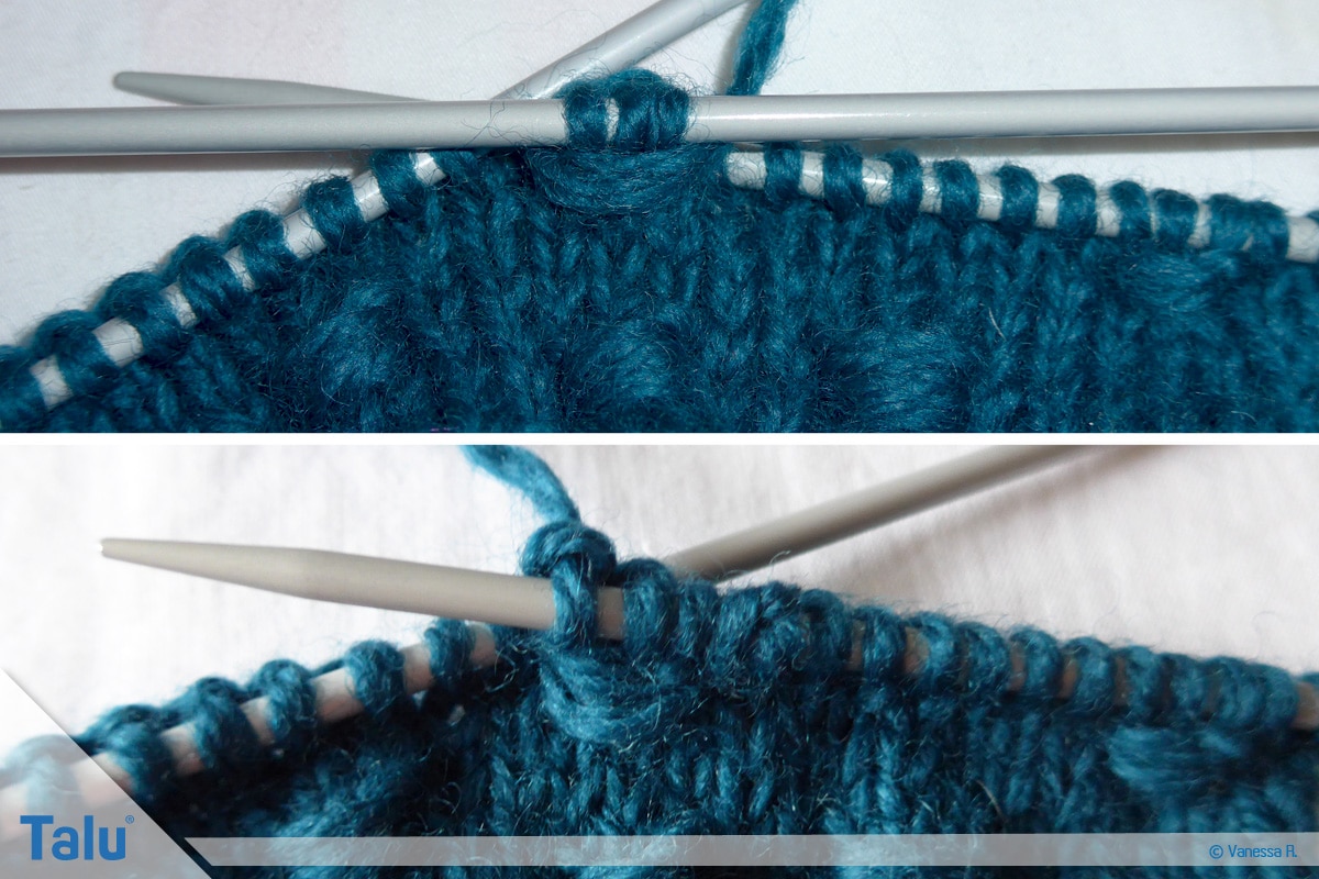 Rundschal stricken, Noppen stricken