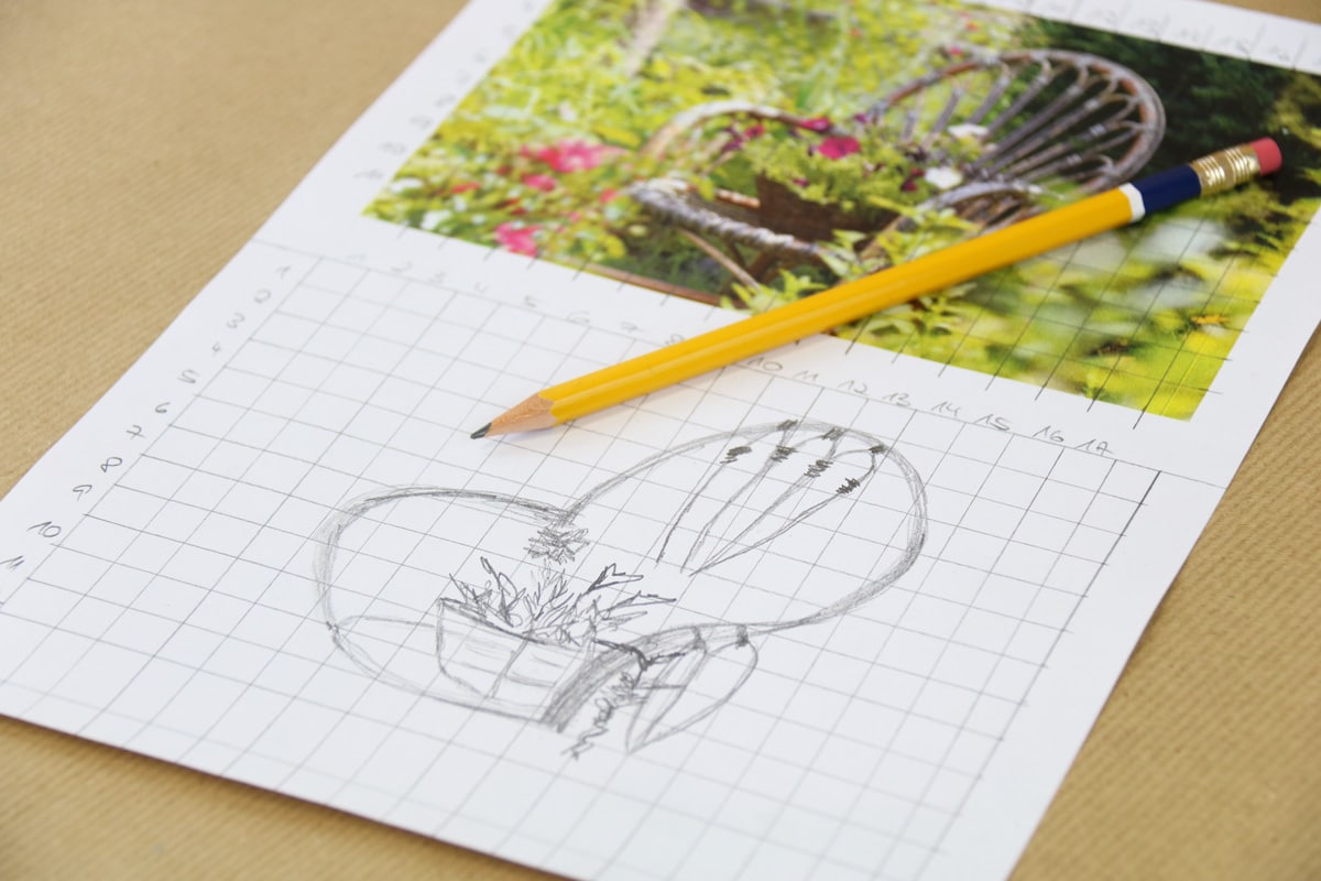 Zeichnen lernen für Anfänger, mit Rastermethode übertragenes Bild