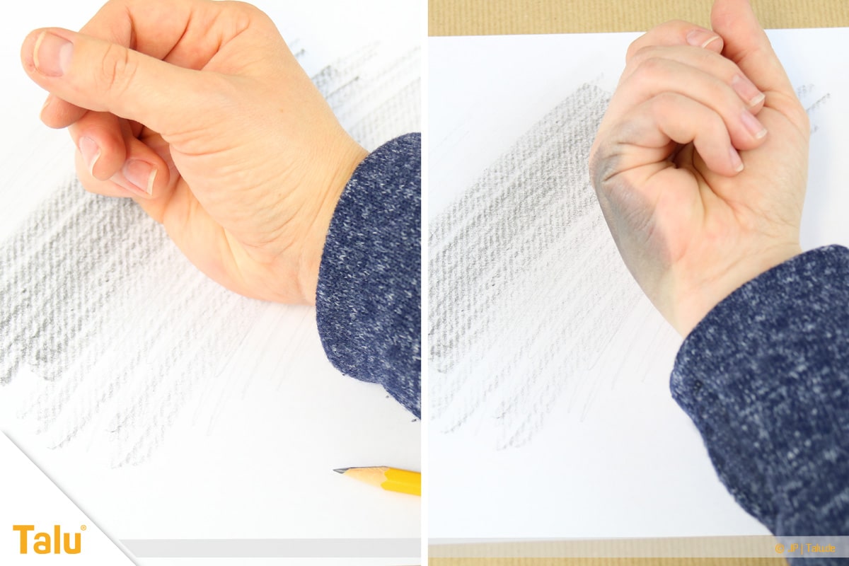 Zeichnen lernen für Anfänger, mit Handballen verwischter Bleistift Graphit
