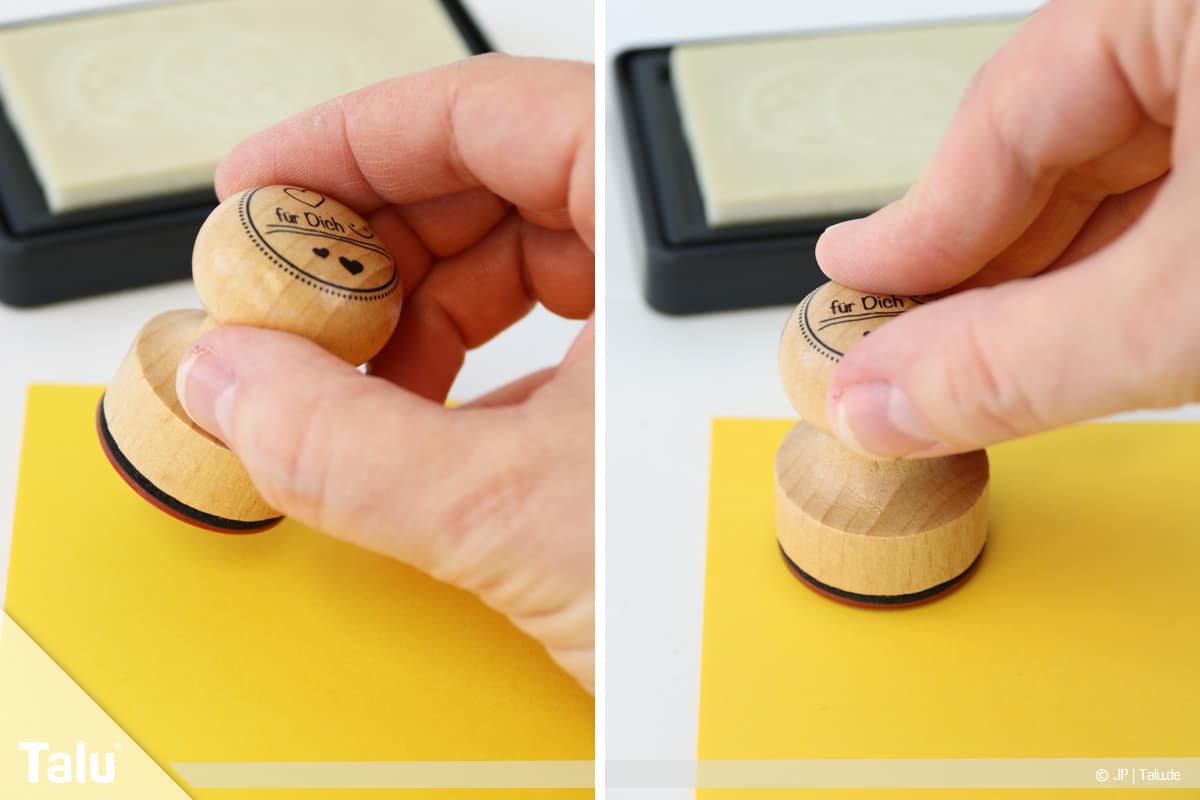 Embossing, Anleitung, Stempel mit Tinte auf Untergrund aufstempeln
