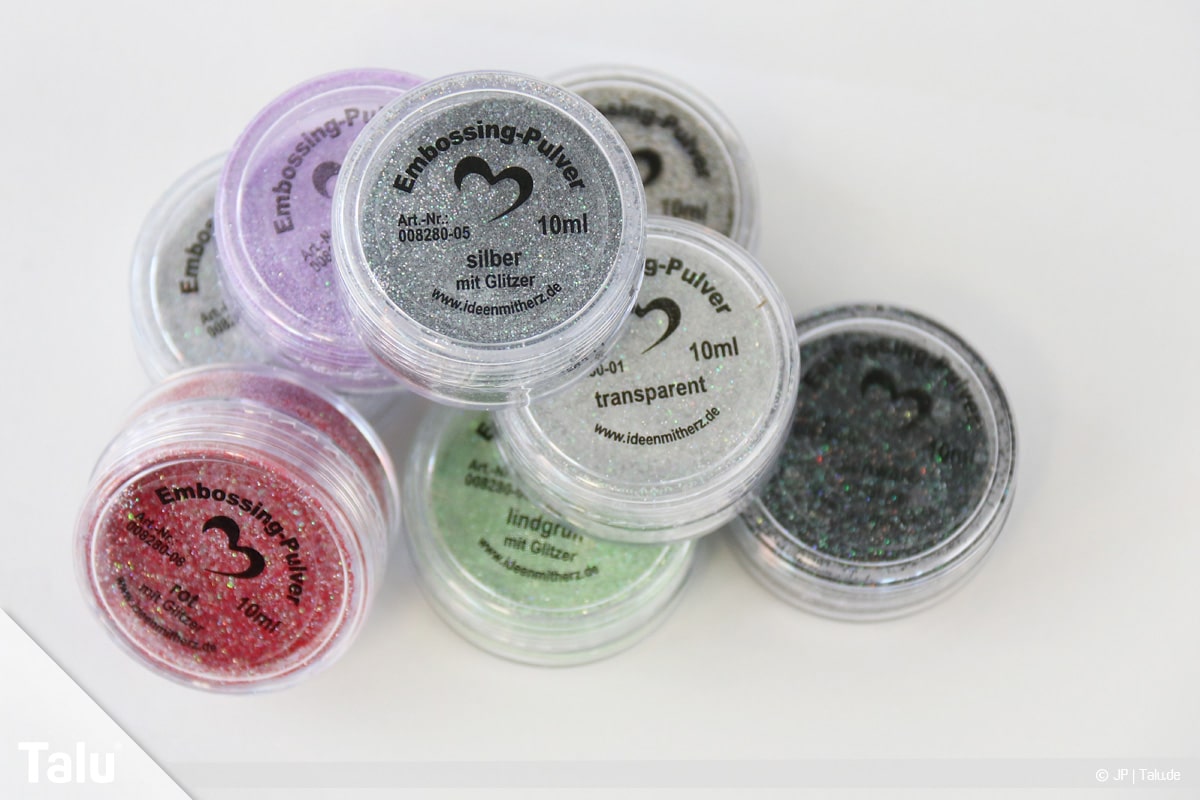 Embossing, Embossing-Pulver in verschiedenen Farben
