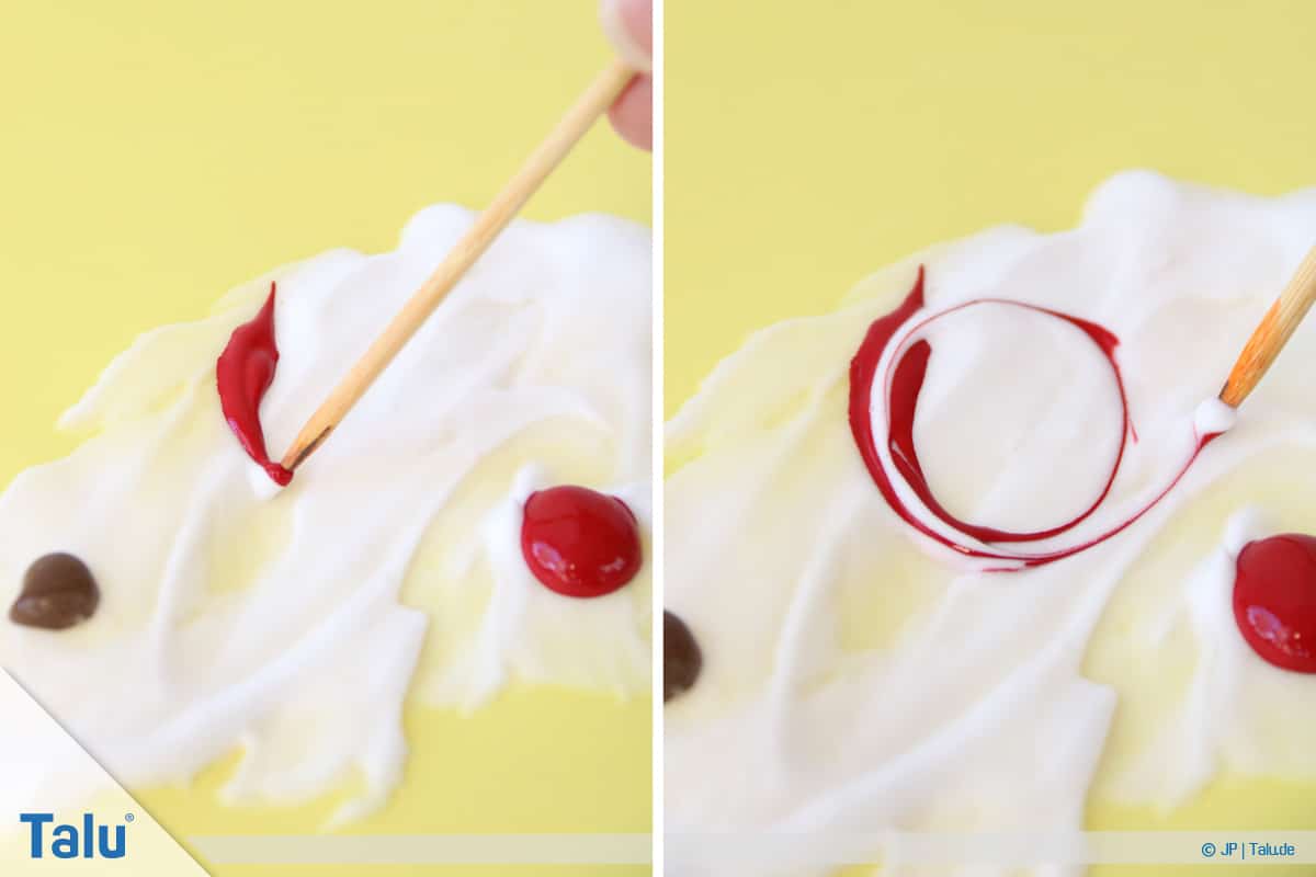 Malen mit Rasierschaum, Schaum auf Papier, mit Farbe und Schaum malen