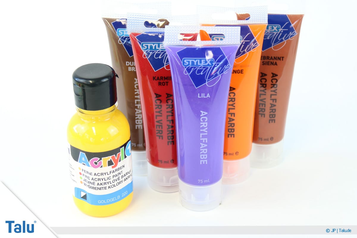 Malen mit Rasierschaum, verwendete Acrylfarben