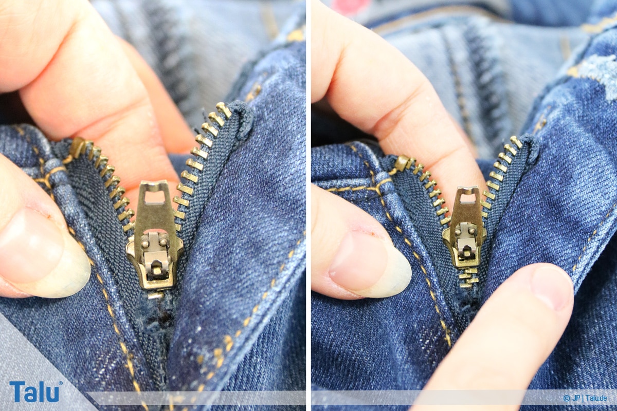 Reißverschluss-Zipper einfädeln, Anleitung, neu eingefädelter Zipper