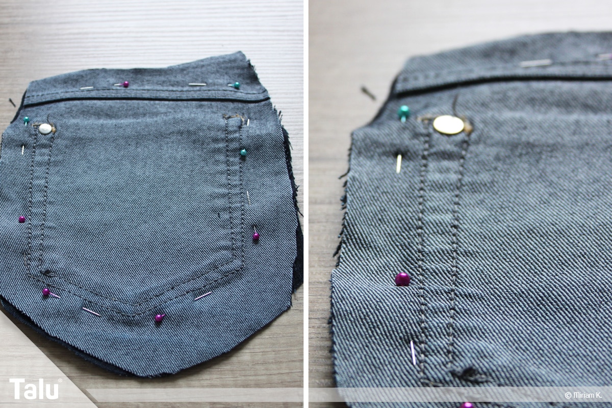 Upcycling Jeans, Handytasche, ausgeschnittene Hosentaschen