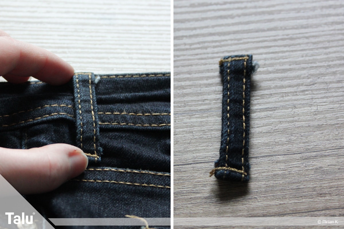 Upcycling Jeans, Handytasche nähen, Gürtelschlaufe abtrennen