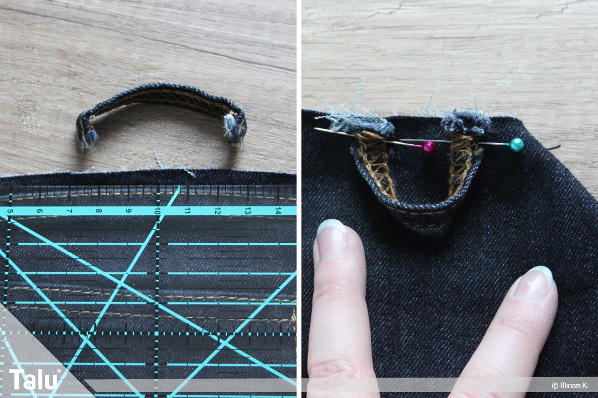 Upcycling Jeans, Handytasche, Gürtelschlaufe neu befestigen