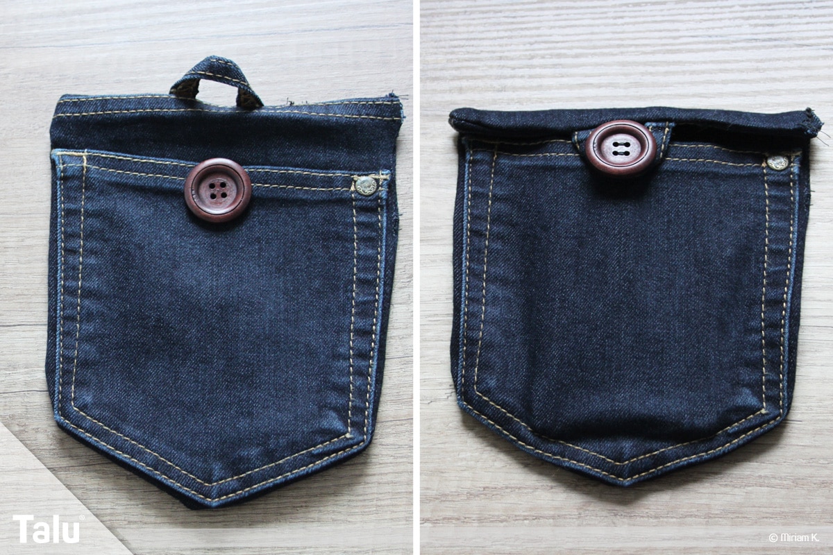 Upcycling Jeans, fertige Handytasche mit Klappe und Schlaufe