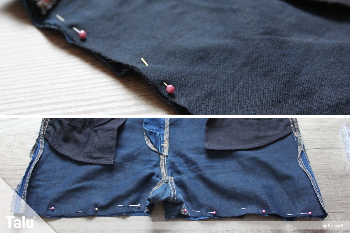 Upcycling Jeans, Tasche nähen, untere Öffnung abstecken