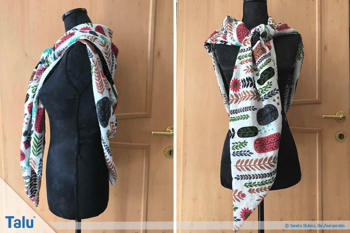 Dreieckstuch nähen aus Musselin, verschiedene Möglichkeiten das Tuch zu tragen