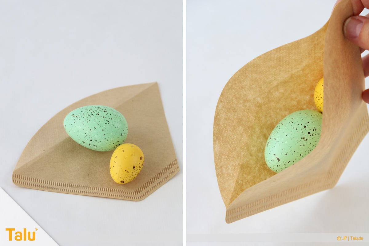 Oster basteln, Osterhase aus Filtertüte, Kaffeefilter befüllen