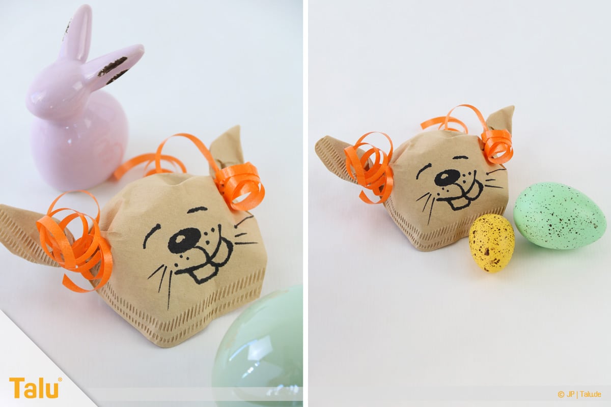 Oster basteln, Osterhase aus Filtertüte, fertiger Osterhase