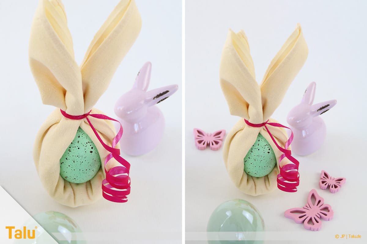 Oster basteln, Osterhase aus Stoffserviette, fertiger Servietten-Osterhase
