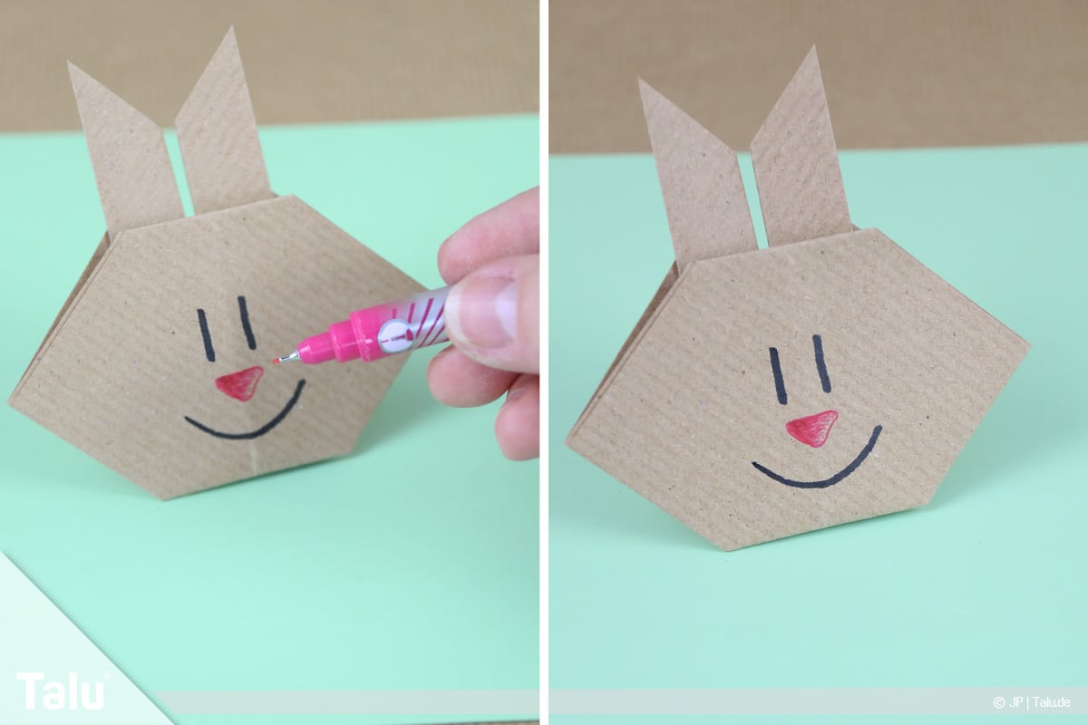 Osterhase basteln, Variante Hasengesicht, Hasennase aufmalen
