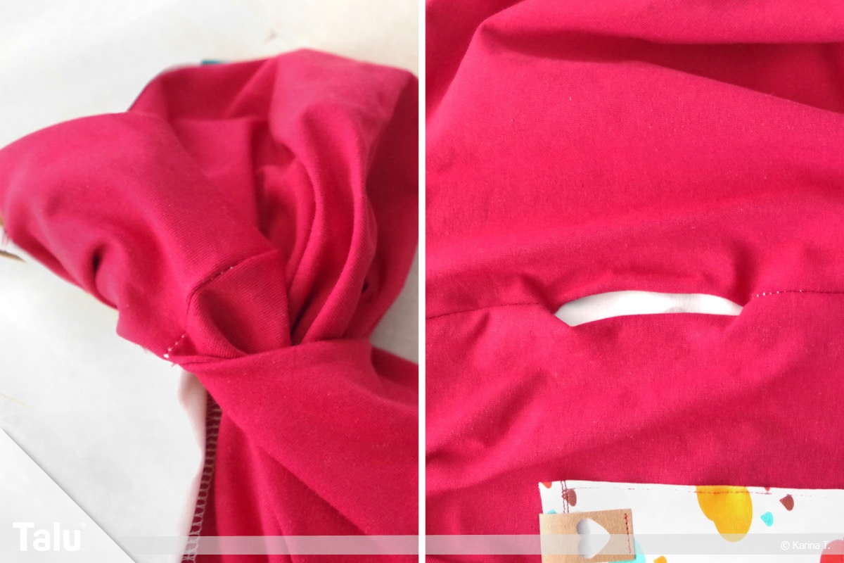 Stillschal nähen aus Jersey, Stillschal über Wendeöffnung auf rechts wenden