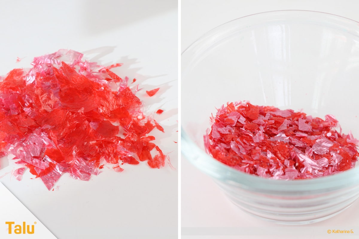 Essbarer Glitzer, Glitzerpulver, Variante mit Gelatine, fertiger Glitzer aus Gelatine