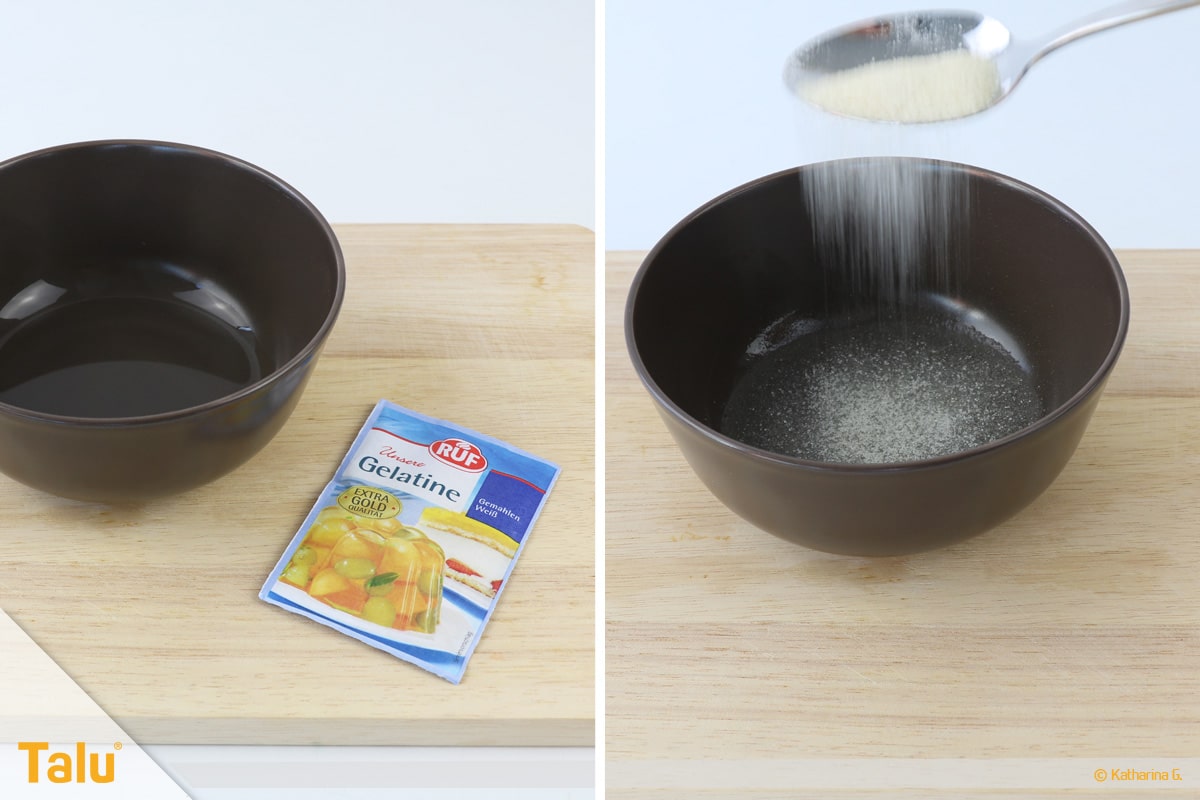 Essbarer Glitzer, Glitzerpulver, Variante mit Gelatine, Gelatine dazugeben